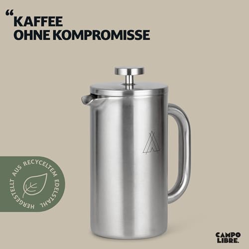 Cafetière french press Giorgio double paroi avec logo triangulaire gravé sur fond beige