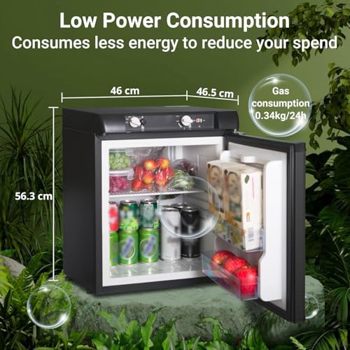 Dimensions frigo camping 46x46,5x56,3cm consommation gaz 0,34kg par 24h