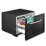 Réfrigérateur à tiroir SMETA 45L noir ouvert avec fruits et boissons