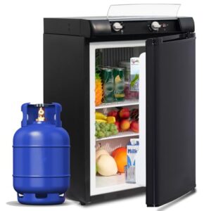 Réfrigérateur trimixte SMETA 60L noir avec bouteille de gaz bleue pour camping-car
