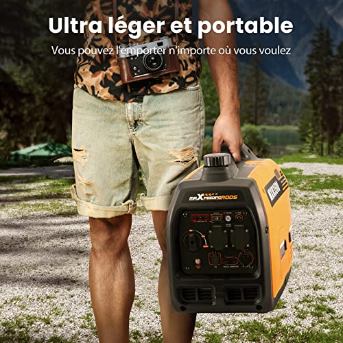 Homme transportant facilement le générateur MXR3500 orange d'une seule main en extérieur