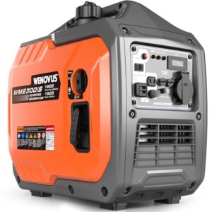 Groupe électrogène inverter WENOVUS WM2300iS 1900W orange et gris avec panneau de contrôle