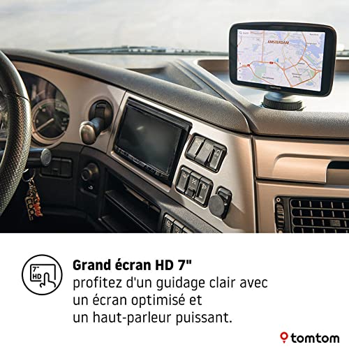 GPS TomTom poids lourds installé sur tableau de bord camion écran HD 7 pouces