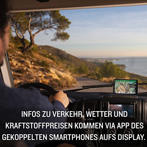 Garmin Camper installé tableau bord camping-car avec connexion smartphone infos trafic météo carburant
