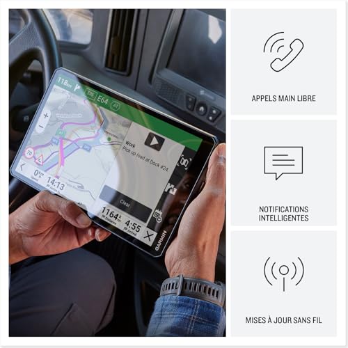 GPS Garmin dēzl avec fonctions appels mains libres et notifications intelligentes affichées