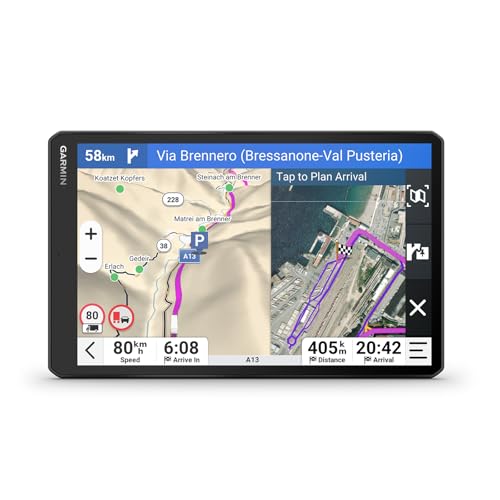 GPS Garmin dēzl LGV720 avec écran 7 pouces affichant navigation et vue satellite