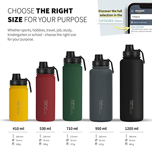 Guide choix tailles bouteilles 720°DGREE 410ml 530ml 710ml 950ml 1200ml dimensions poids