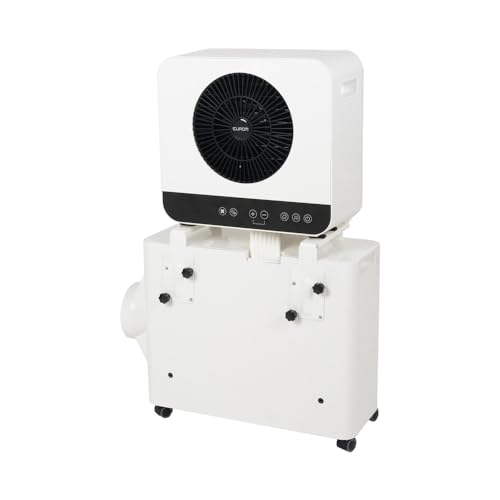 Climatiseur Eurom AC4201 installé sur support mobile à roulettes blanc pour déplacement facile