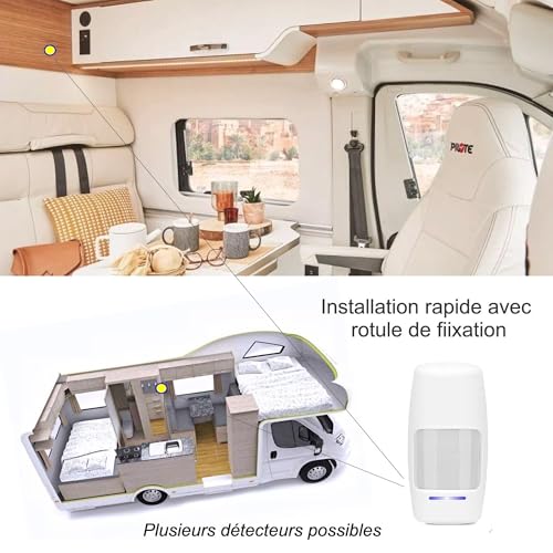 Installation rapide détecteurs alarme camping-car avec rotule fixation adhésive