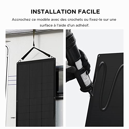 Installation panneau solaire flexible EcoFlow sur camping-car avec crochets et adhésif