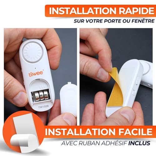 Installation facile alarme tiiwee avec ruban adhésif inclus sur porte ou fenêtre