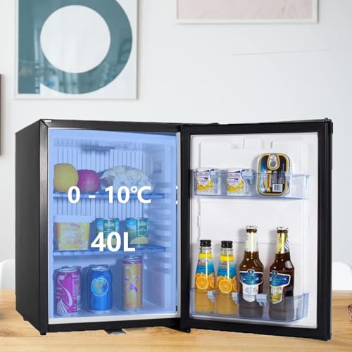 Intérieur du réfrigérateur 40L avec plage température 0-10°C et compartiments remplis