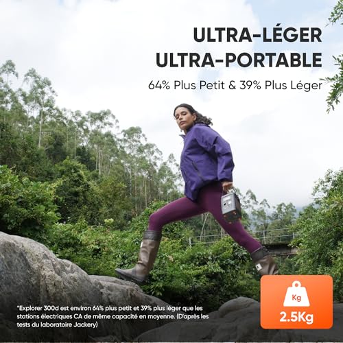 Femme portant facilement la station Jackery 300D ultra-légère de 2,5kg en randonnée