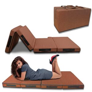 Matelas pliable Spinko marron avec sac de transport pour sièges avant camping-car