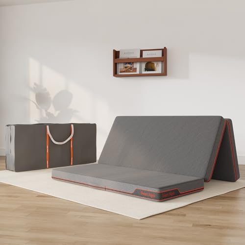 Matelas pliant Sweetnight gris avec sac de rangement et position dépliée