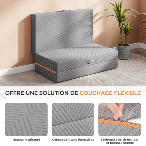 Matelas Vesgantti utilisé comme canapé d'appoint housse respirante fermeture éclair orange conception modulaire