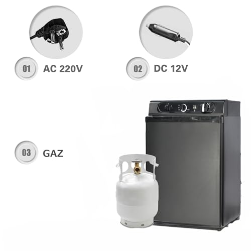 Trois modes d'alimentation du frigo Techomey : AC 220V, DC 12V et gaz avec bouteille