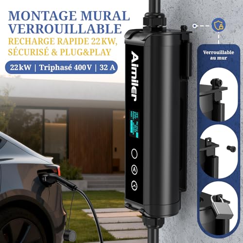 Support mural verrouillable pour installation fixe de la borne AIMILER 22kW triphasé