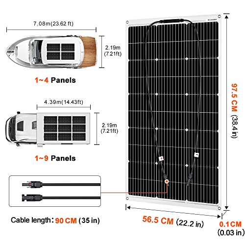 Schéma dimensions panneau solaire DOKIO 100W installation camping-car bateau avec mesures