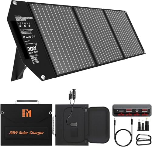 Panneau solaire pliable Mesuvida 30W avec 3 panneaux, béquille et accessoires de charge inclus