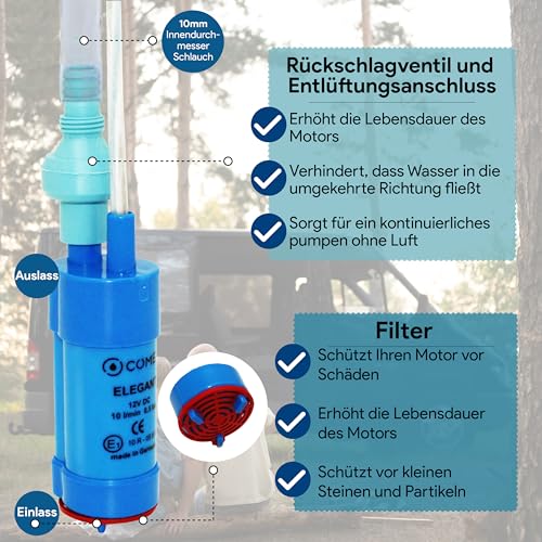 Détails techniques clapet anti-retour et filtre rouge pompe submersible Comet Elegant