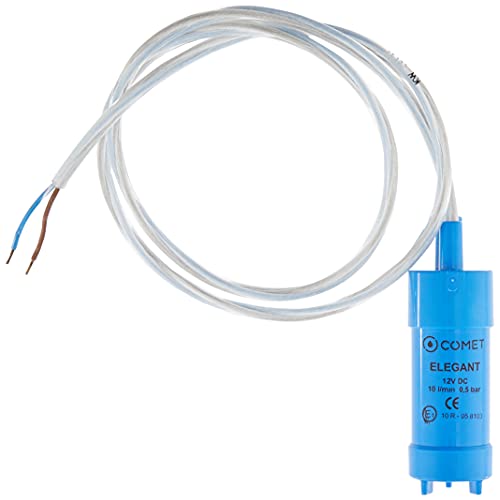 Pompe Comet Elegant bleue avec marquages CE et spécifications techniques 12V visibles