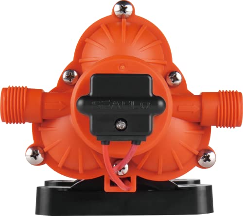 Vue du dessus pompe Seaflo orange montrant connecteur électrique et design radial