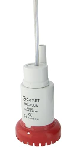 Vue latérale pompe Comet Lux-Plus montrant hauteur totale et système fixation base rouge