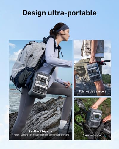 Utilisation nomade de la station Anker C300 avec lanière de transport en randonnée
