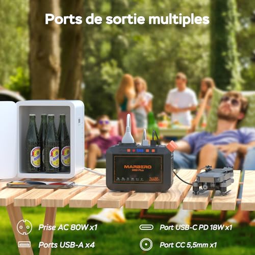 Ports de sortie multiples station MARBERO prise AC USB-A USB-C DC camping