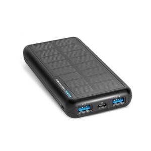 Power bank solaire SBS 10000mAh noir avec panneau solaire intégré et 3 ports de charge