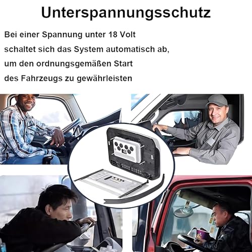 Système protection sous-tension 18V climatiseur camping-car avec affichage digital et conducteurs souriants