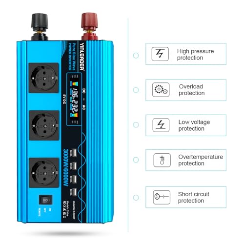 Vue côté convertisseur bleu montrant 5 systèmes protection haute pression surcharge température court-circuit