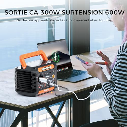 Station FlashFish sortie CA 300W surtension 600W bureau ordinateur portable smartphone