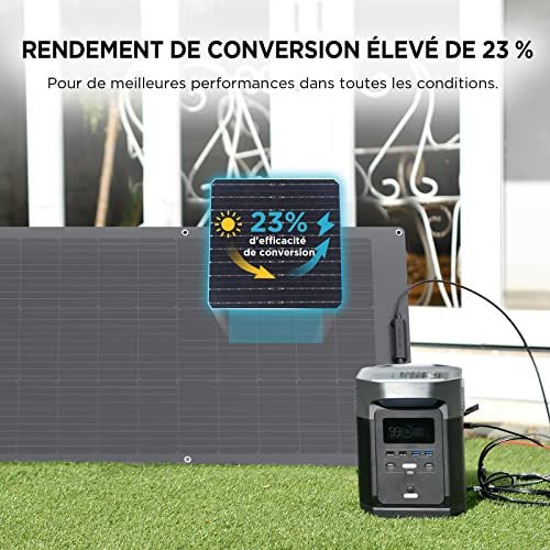 Panneau solaire EcoFlow connecté à station électrique portable rendement 23% conversion