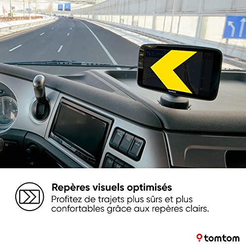 GPS TomTom repères visuels optimisés flèche jaune trajets sûrs confortables conduite