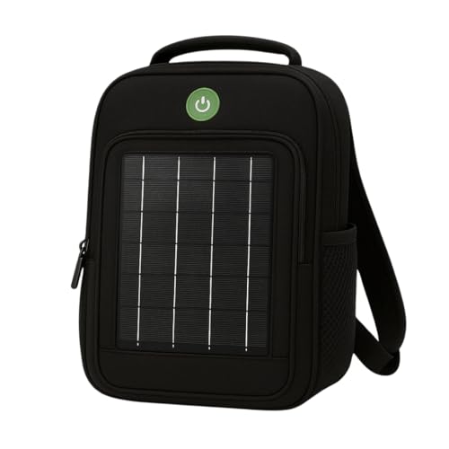 Sac à dos noir avec panneau solaire intégré et bouton power vert