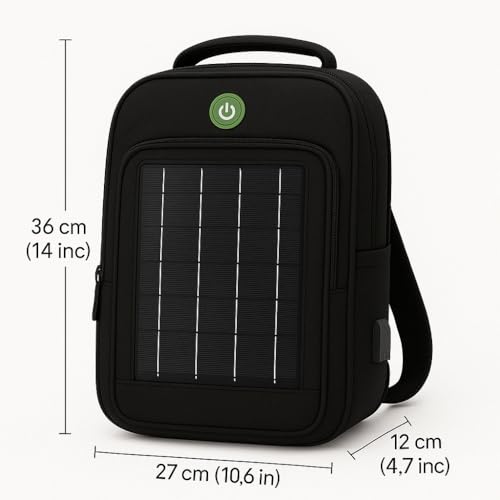 Dimensions du sac à dos solaire 36x27x12 cm avec panneau photovoltaïque