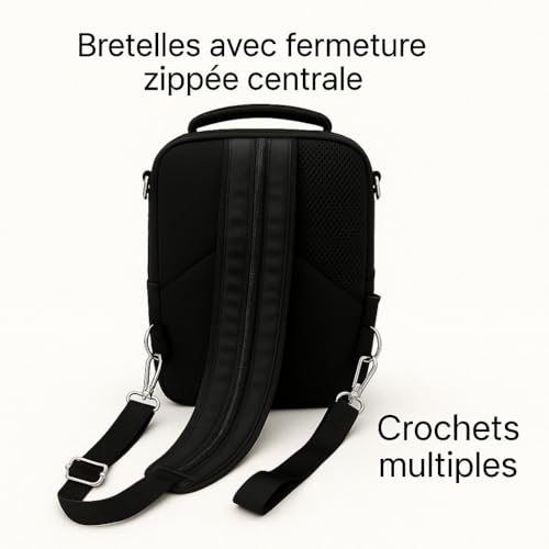 Vue arrière bretelles rembourrées fermeture zippée centrale et crochets de fixation