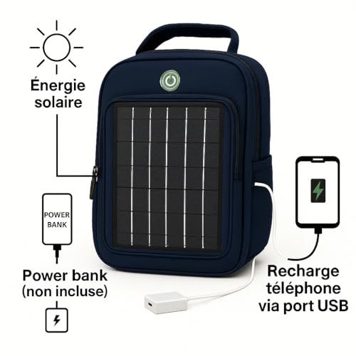 Schéma fonctionnement charge solaire avec connexion USB powerbank et smartphone