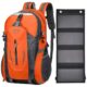 Sac à dos orange 40L avec panneau solaire pliable 20W pour randonnée et camping