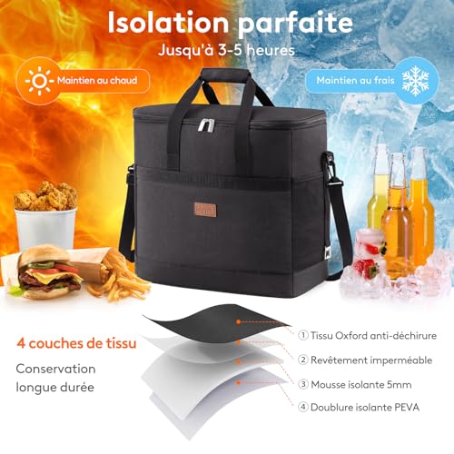 Système isolation 4 couches glacière maintien température 3-5 heures chaud froid