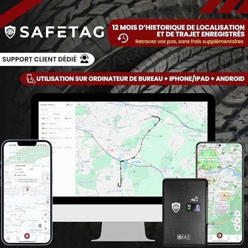 Traceur GPS SafeTag compatible iPhone iPad Android ordinateur avec support client dédié 12 mois