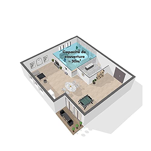Schéma 3D appartement montrant zone de couverture 30m² du climatiseur mobile Airton