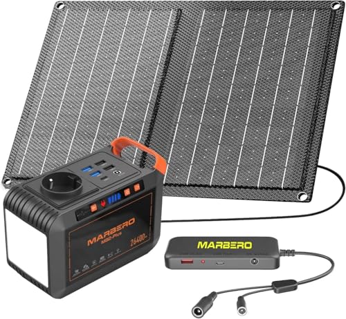 Station d'alimentation portable MARBERO 80W avec panneau solaire pliable 21W et connecteur