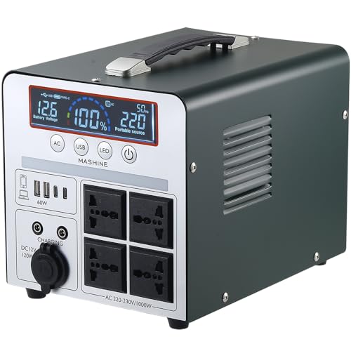 Station d'énergie portable Mashine 1000W 666Wh avec écran LCD et prises multiples