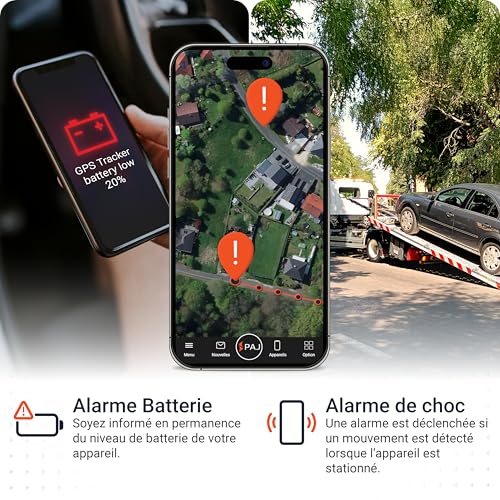 Système alarmes GPS PAJ avec notification batterie faible et détection chocs véhicule dépanneuse