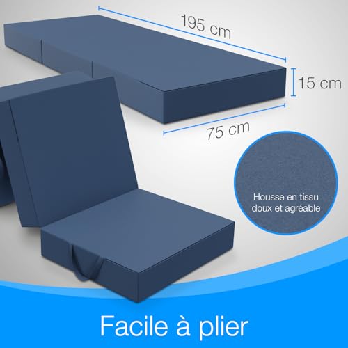 Dimensions du matelas ELONEO déplié 195x75x15 cm avec housse tissu doux