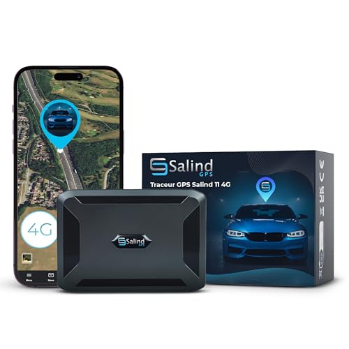 Traceur GPS Salind 11 4G avec boîtier noir compact et application mobile de localisation