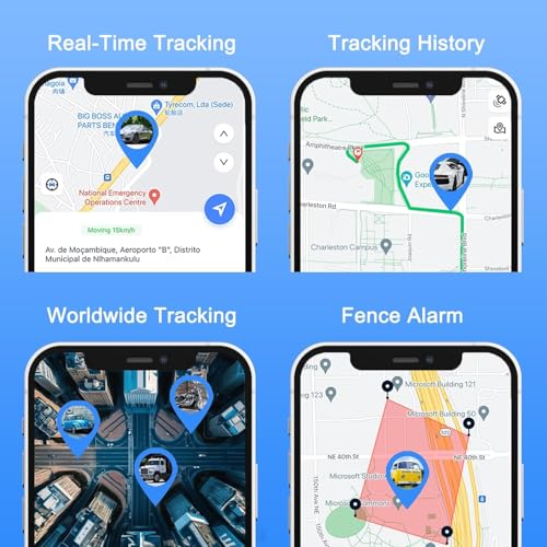 Écrans application GPS tracking temps réel historique trajets géofencing alarme mondiale